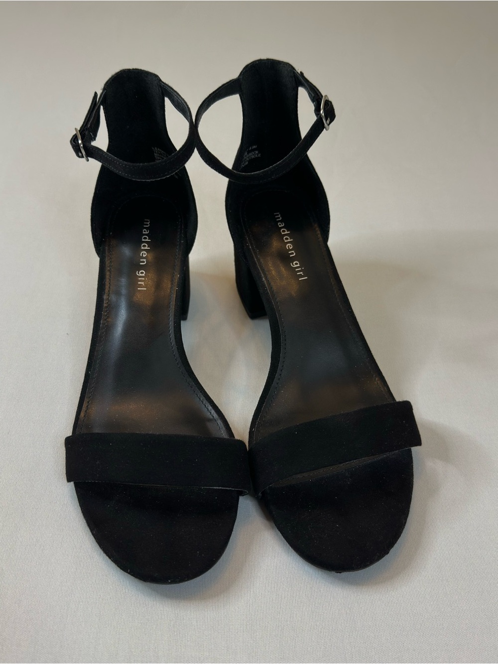 Black Suede Ankle-Strap Block Heel Sandals Sz8.5 Classic Minimalist NWOT